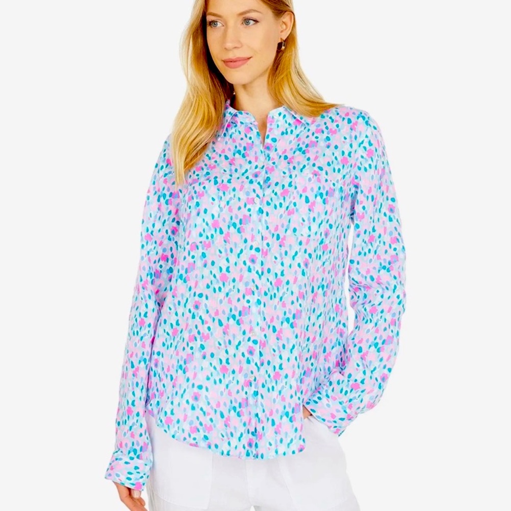 Lilly Pulitzer Sea View Button Down Linen
Shirt Ladies Small
